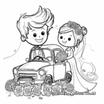 Bride and Groom Riding Off in a Car Coloring Pages 1