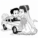 Bride and Groom Riding Off in a Car Coloring Pages 2