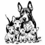 Bull Terrier Puppy Family: Mother, Father, and Pups Coloring Pages 4