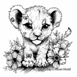 Charming Baby Lion with Floral Detailing Coloring Pages 1