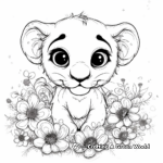Charming Baby Lion with Floral Detailing Coloring Pages 3