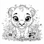 Charming Baby Lion with Floral Detailing Coloring Pages 4