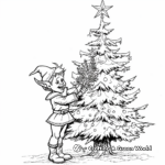 Cheerful Elf Tending Christmas Tree Coloring Pages 2
