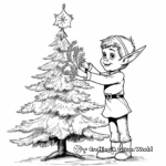 Cheerful Elf Tending Christmas Tree Coloring Pages 3