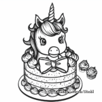 Color-Your-Own Unicorn Cake with Bow Coloring Pages 2