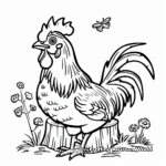 Country Farm Rooster Coloring Pages 1