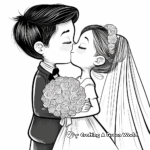 Cute Bride and Groom Kissing Coloring Pages 3