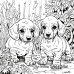 Dachshund Puppies In A Garden Coloring Pages 2