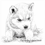 Detailed Siberian Husky Puppy Coloring Pages for Adults 3