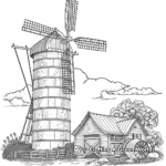 Detailed Windmill and Grain Silo Coloring Pages 1