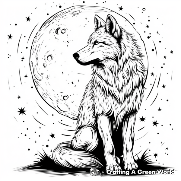 Enchanting Moonlit Wolf Coloring Pages 1