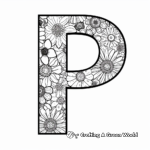 Floral-themed Letter P Coloring Pages 2