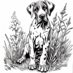 Great Dane Puppy in the Garden Coloring Pages 1