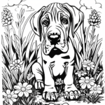 Great Dane Puppy in the Garden Coloring Pages 3