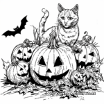 Halloween Pumpkin and Cat Coloring Pages 1