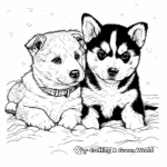 Husky Puppies In The Snow Coloring Pages 3