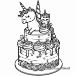 Kawaii Unicorn Cake Coloring Pages 2