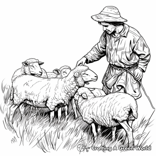 Life-like Shepherd Tending Sheep Coloring Pages 1