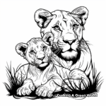 Lioness and Cub Bonding Time Coloring Pages 1