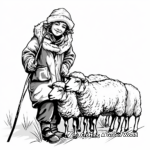 Modern Graphic Art Shepherd and Sheep Coloring Pages 3