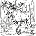 Moose in the Woods: Forest-Scene Coloring Pages 1
