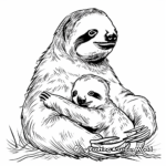 Mother Sloth with Her Baby Sloth Coloring Pages 3