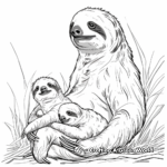 Mother Sloth with Her Baby Sloth Coloring Pages 4
