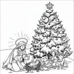 Nativity Scene Beneath Christmas Tree Coloring Pages 3