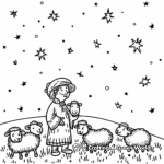 Night Scene of Shepherd and Sheep Under Stars Coloring Pages 4