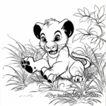 Playing Baby Lion in Jungle Coloring Pages 1