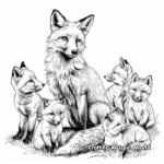 Red Fox Family Coloring Pages: Vixen, Dog and Kits 1
