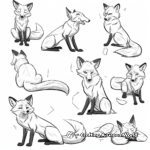 Red Fox in Different Poses Coloring Pages 1