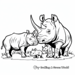 Rhino Family Coloring Pages: Male, Female, and Calves 1