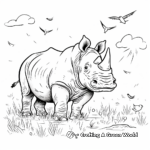 Rhino with Exotic Birds Coloring Sheets 1