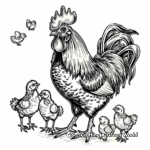 Rooster Family Coloring Pages: Rooster, Hen, and Chicks 1