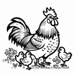 Rooster Family Coloring Pages: Rooster, Hen, and Chicks 2