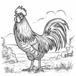 Rooster in Landscape: Barnyard Scene Coloring Pages 1
