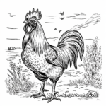 Rooster in Landscape: Barnyard Scene Coloring Pages 3