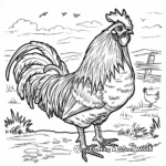Rooster in Landscape: Barnyard Scene Coloring Pages 4
