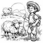 Rustic Rural Shepherd and Sheep Scenery Coloring Pages 1