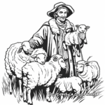 Shepherd and Baby Lambs Coloring Pages 2