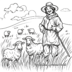 Shepherd with Sheep in the Meadow Coloring Pages 1