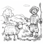 Shepherd with Sheep in the Meadow Coloring Pages 3