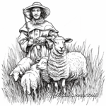 Shepherd with Sheep in the Meadow Coloring Pages 4