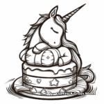 Sleepy Unicorn on Cake Coloring Pages for Kids 1