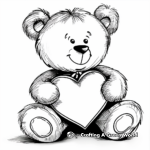 Sweet Valentine's Heart Teddy Bear Coloring Pages 1