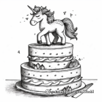 Two-tier Unicorn Cake Coloring Sheets 1