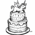 Two-tier Unicorn Cake Coloring Sheets 2