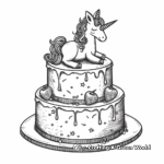 Two-tier Unicorn Cake Coloring Sheets 4