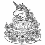 Unicorn Cake with Flowers Coloring Pages 1